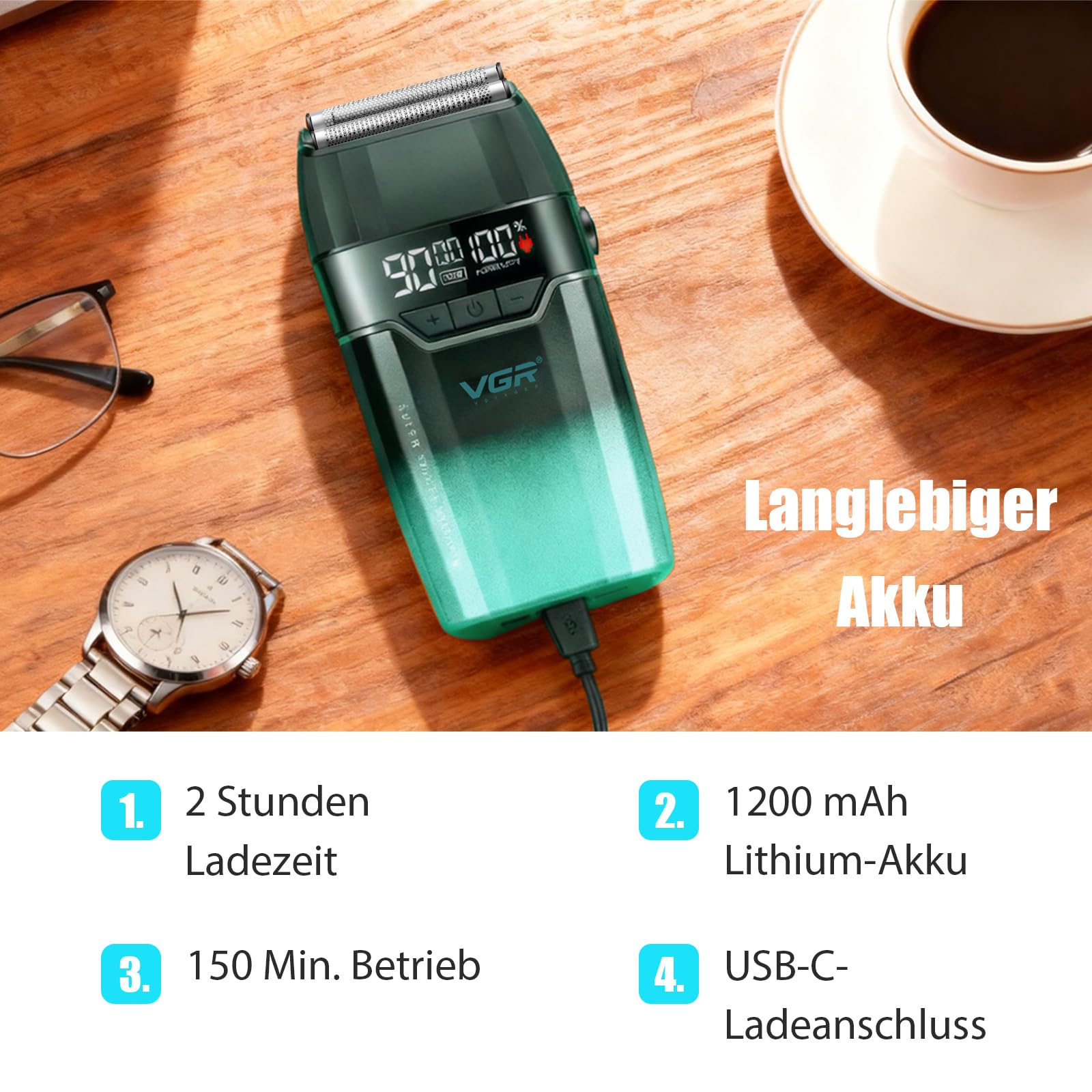 VGR 308 Folienrasierer Herren kabellos, Null Maschine Haare Mit LED Anzeige