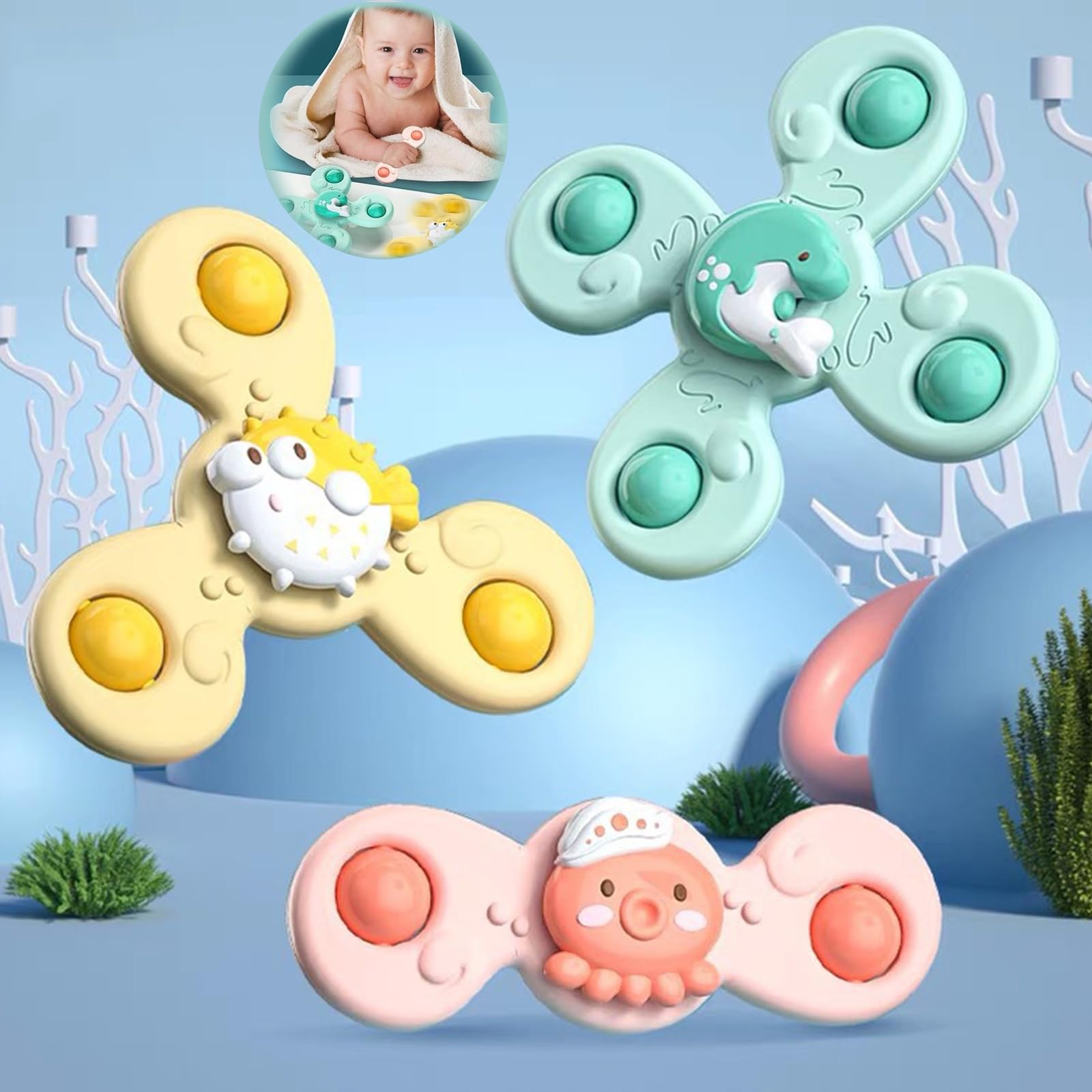 Amazon.co.jp: 赤ちゃん 玩具 3個セット ハンドスピナー お風呂 水遊び 