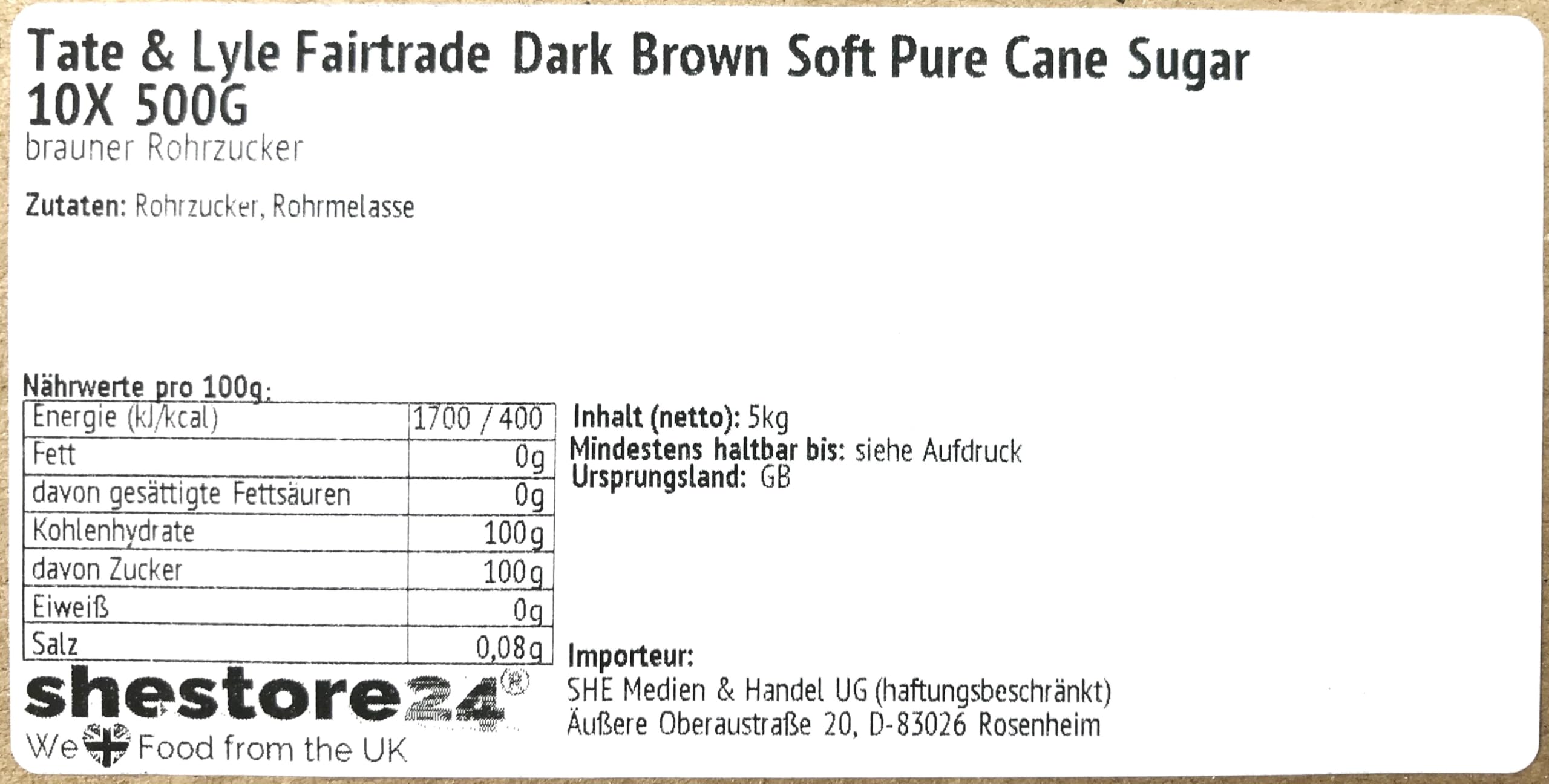 Dark Brown Soft Pure Cane Sugar Brauner Rohrzucker 10X 500G – importiert von Shestore24