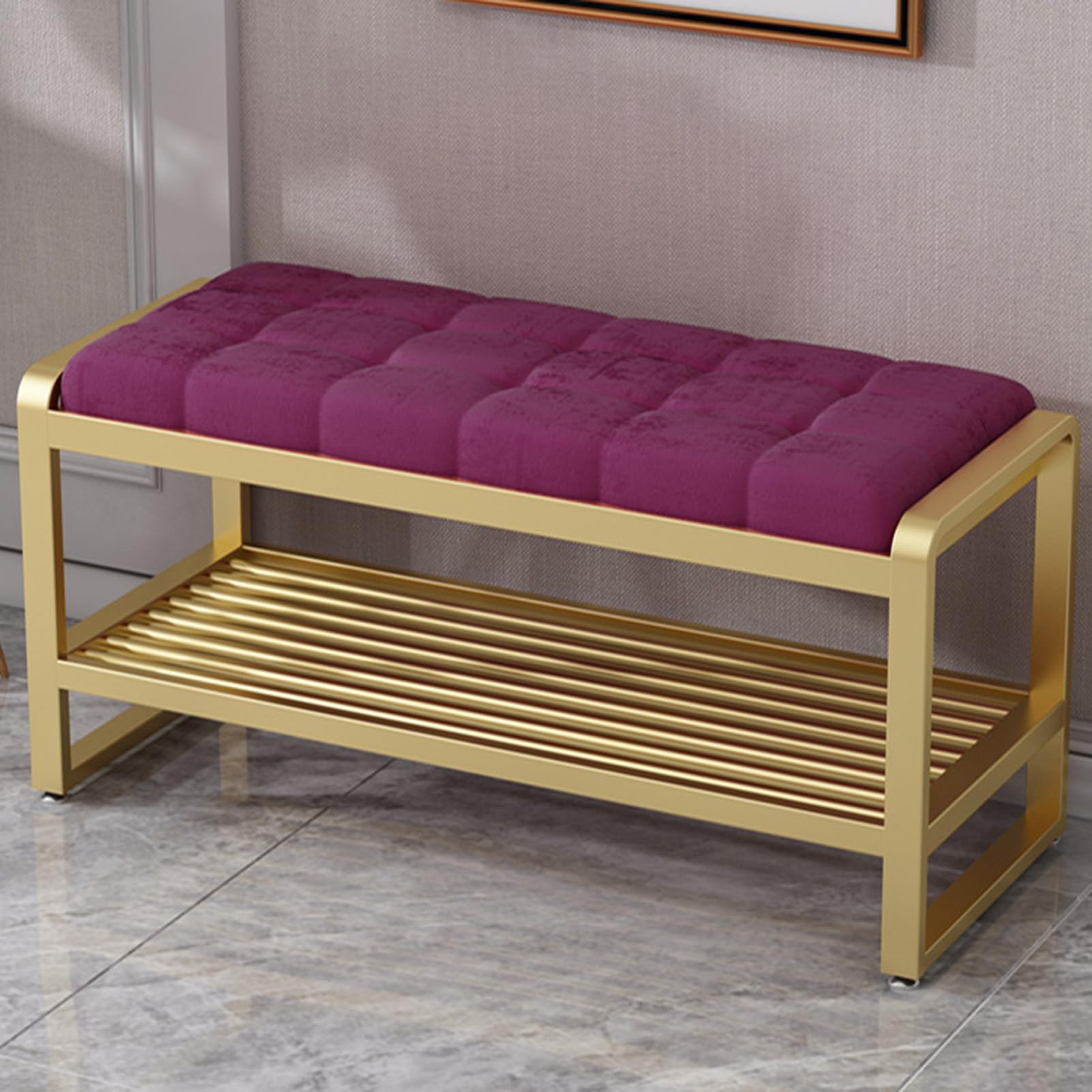 Meuble de couloir élégant en bois avec assise rembourrée premium