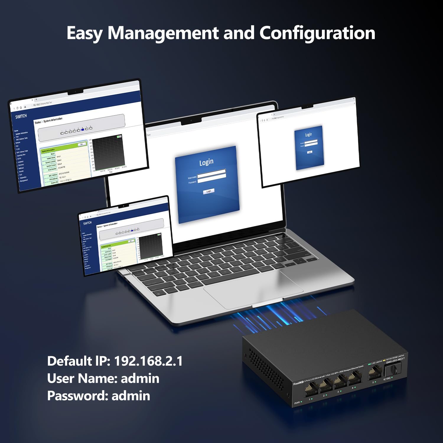 Conmutador de red Ethernet gestionado por la red de 5 puertos de 2,5 GB | 5 x 2,5 Gigabit | 1 x 10 GB SFP+ | Conmutador multigig 10-100-1000Mbps | Ancho de banda de 45G | Interruptor de Internet de