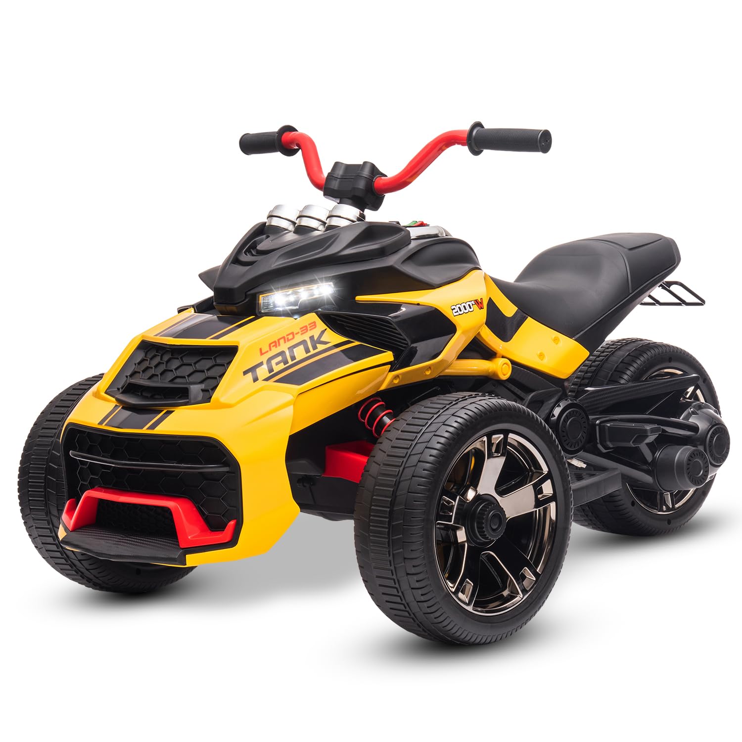 MUKIDY 12V Kids Electric Motorcycle Ride on ATV, 3 Wheeler Power Wheel, w/LED Lights, EVA Tires, High & Low Speed, Horn, Music, Yellow
