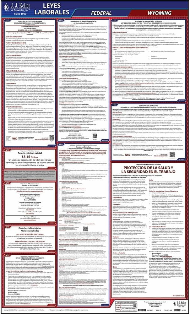 2026 Wyoming and Federal Labor Law Poster (Spanish, WY State) - OSHA Compliant All-in-One Laminated Poster, J. J. Keller & Associates, Inc.