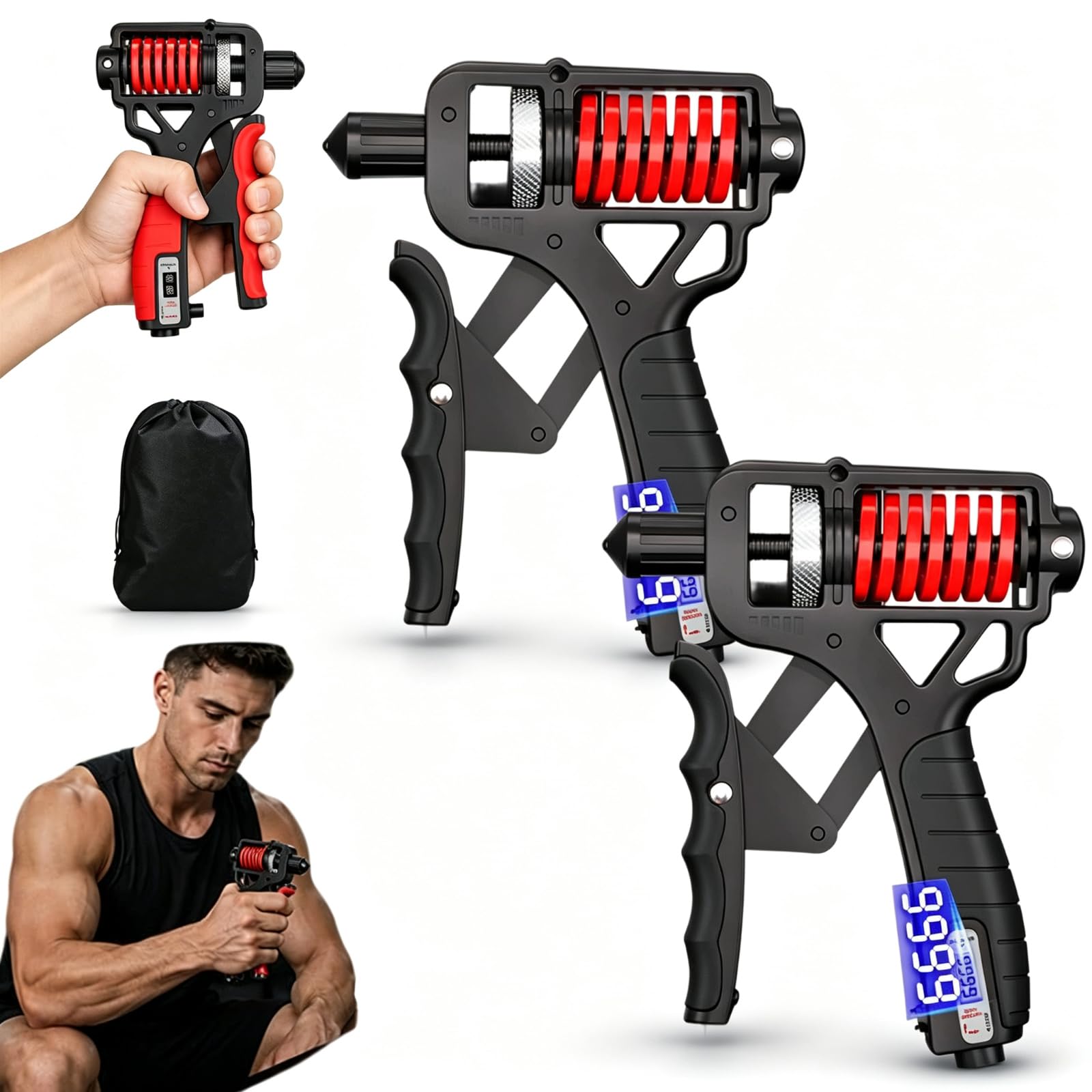 Adjustable H-Grip Hand Trainer，Black-Electronic Counting：2pcs