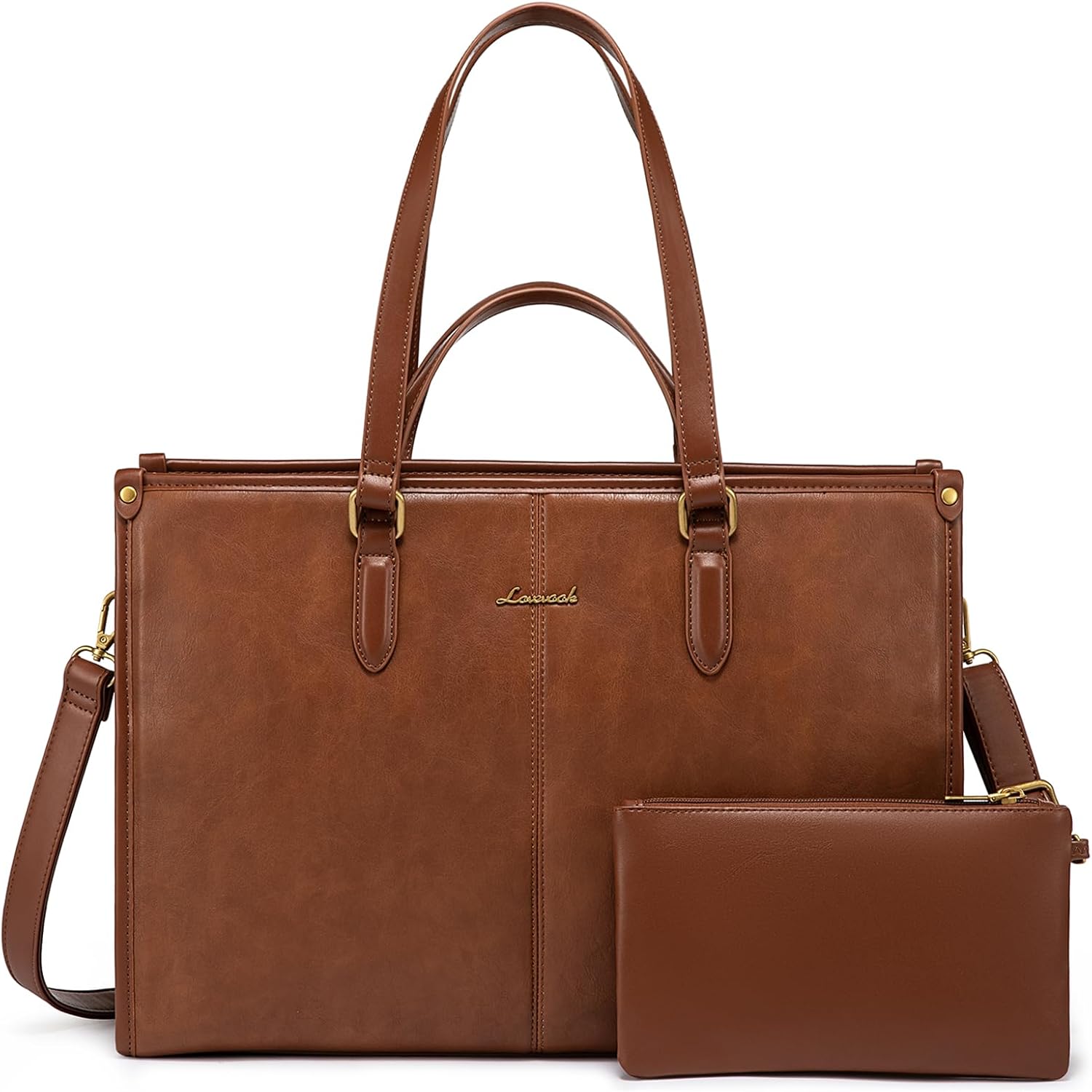 LOVEVOOK Laptop Bag for Women,15.6 inch Work Bags with Clutch, Vintage Leather Laptop Tote Bag,Computer Bag Laptop Purse, Briefcase Tote Bag Shoulder Bag Handbag for Business Office Teacher Brown 15.6 inch