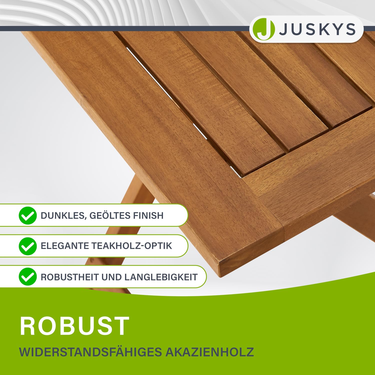 Juskys Balkonmöbel Set Bala - Sitzgruppe 3 teilig aus Holz für 2 Personen, klappbar, platzsparend - Gartenmöbel Tisch Stühle Balkonset Klappstuhl