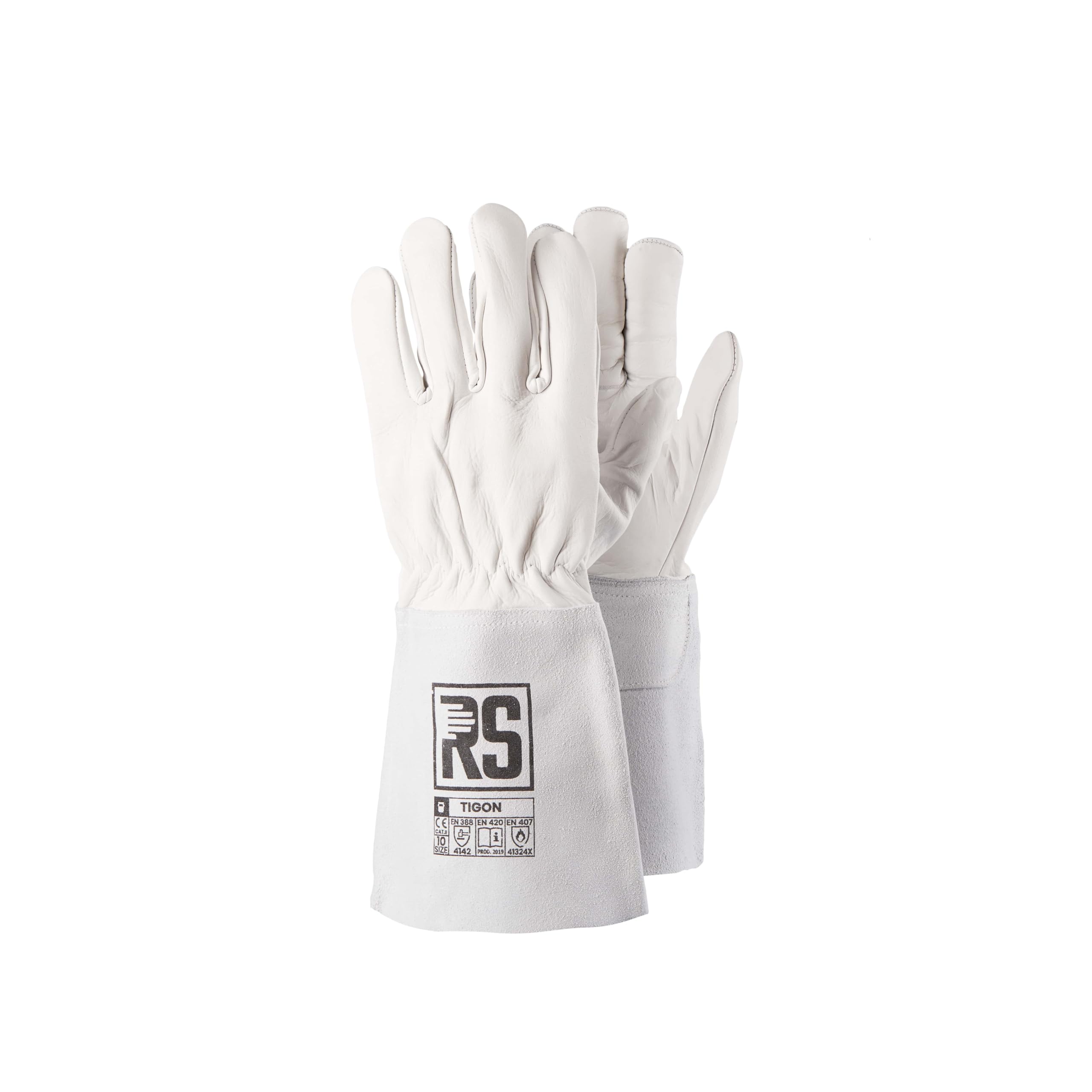 RS TIGON Guanti da saldatore in pelle bovina, misura 11, 12 paia, colore bianco, per saldatura TIG