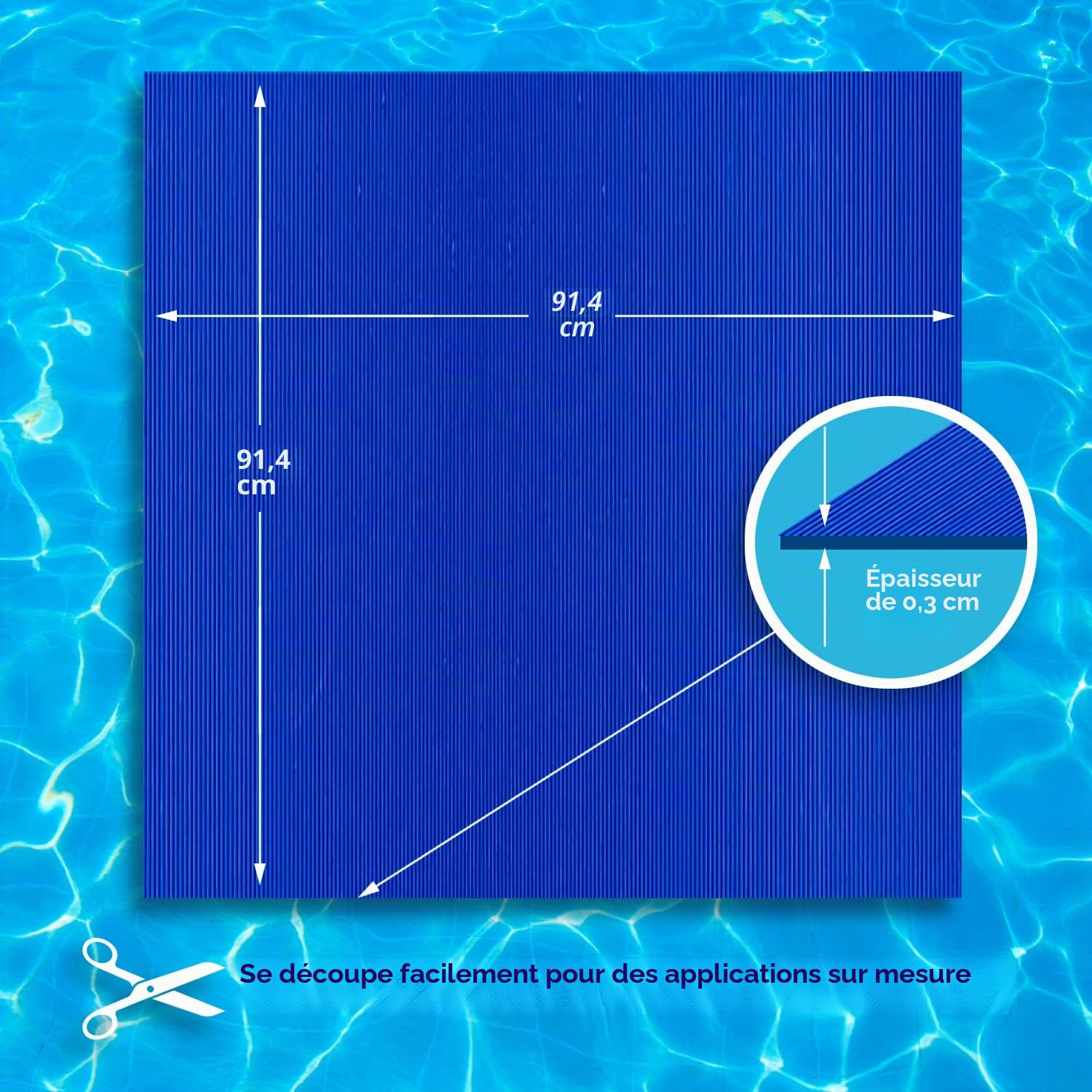 Resilia Tapis de Protection antidérapant pour échelle de Piscine, Large Nervure, 91,4 x 91,4 cm, épaisseur 0,09 cm, Bleu Roi