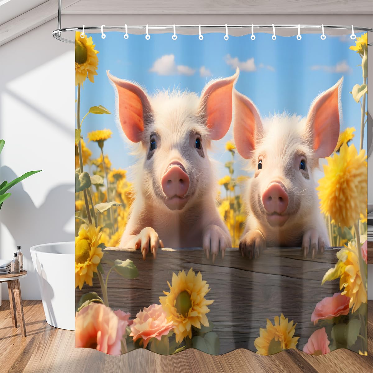 Rideau de douche Mexpekil cochon tournesol en polyester imperméable lavable 183x183 cm
