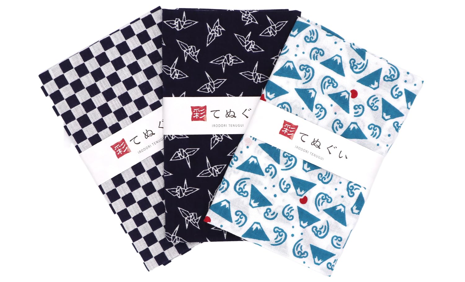 Japanese Tenugui Hand Towel KOMESICHI Komon Set of 3 Raw Edge Cotton 13x35in