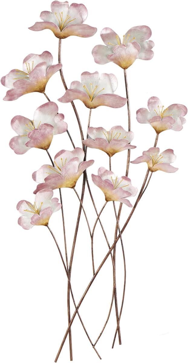 Deco 79 Metal Floral Home Wall Decor Wall Sculpture with Copper Stems, Wall Art 19" x 2" x 38", Pink