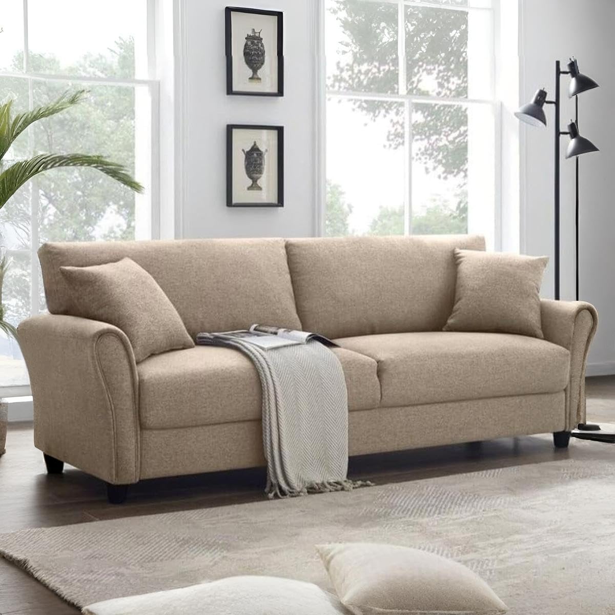 Avion Penny 3 Seater Sofa Set for Living Room Dark Beige | Comfortable Sofa Set 3 Seater | Fabric Sofa 3 Seater Couch for Living Room Wedding Gift- 3 Year Warranty (Dark Beige, 3 Seater)-image-48