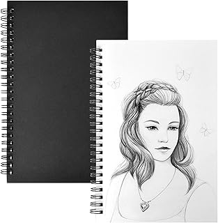 Jinlaili 2 PCS A5 Black Sketchbook, 100 Sides Blank Sketch Books, Hardback Portrait Drawing Pad, Hardback Spiral Bound Drawing Book, Art Sketchbook, Blank Drawing bookfor Draw or Write Notes