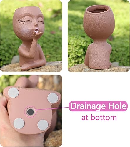 Miniatura 4 de Maceta de cara sonriente para interior y exterior, maceta de estatua de niña, bonita maceta de mujer, jarrones de estatua femenina con caras, maceta