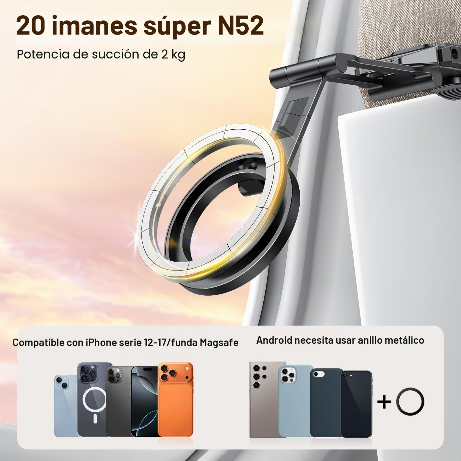 OMOTON TP02 Pro Trípode 360° Giratorio para MagSafe, con Tornillo de 1/4" y Placa Arca Swiss, imán Trasero, Kit Esencial para Creadores de Contenido y Gimnasio. Palo Selfie para iPhone 12-17 Series