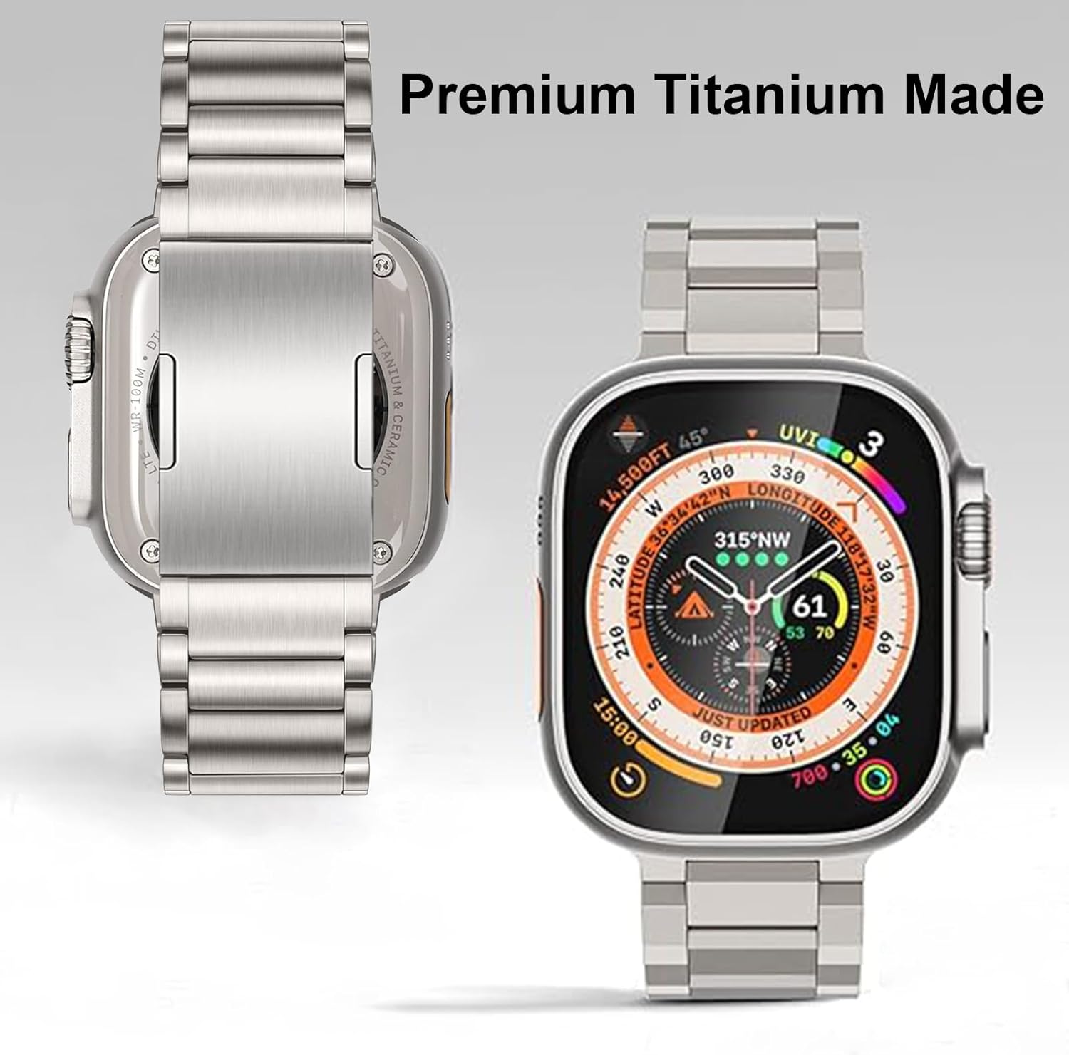 Titanium Band Compatible for Apple Watch Ultra 2 49mm Series 10 46mm, Titanium Metal iWatch Strap Compatible for Apple iWatch 45mm 44mm 42mm Series 9/8/7/6/5/4/SE/3/2/1