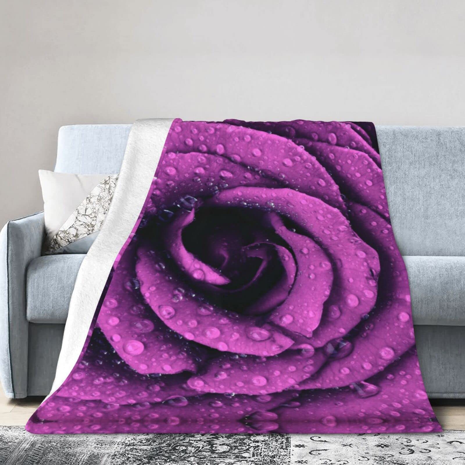 Yunine Blumen-Decke 150x200 Cm – Weiche Überwurfdecke Mit Rosenmuster, Warm & Leicht Für Bett, Couch, Reisen