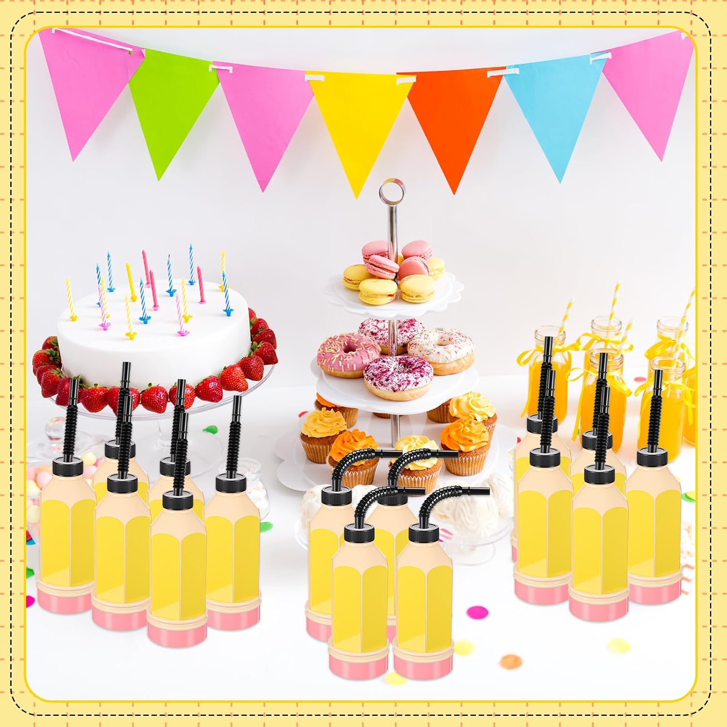Tanlade 24 Pcs Back to School Pencil Disposable Cups with Lid and Straw 10 oz Crayon Plastic Cups Tumbler Bulk Gifts for Teacher Appreciation Birthday First Day of School Classroom Party Favors