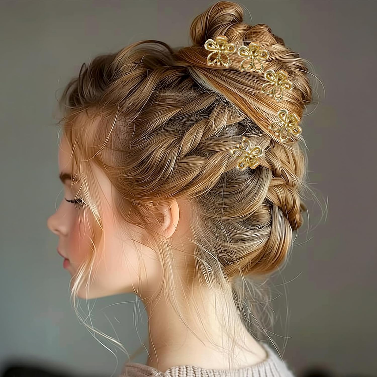 Mini Flower Hair Clips, 12 Pcs Gold Flower Claw Clips Cute Small Hair Barrettes Metal Floral Decorative Hair Accessories for Women Girls Thin Thick Hair - Image 6