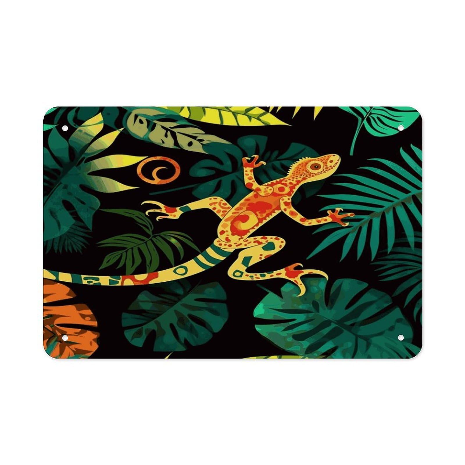 Fekiloot Style Gecko And Tropical Leaves Metal Signs Wall Art Tin Sign