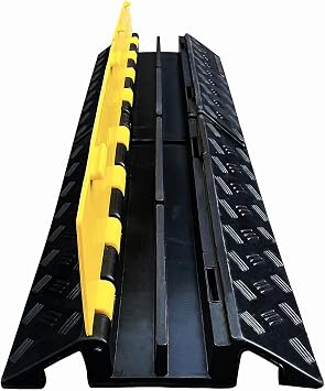 Foldable 2 Channel Rubber Cable Protector, 22000Lbs Load Capacity Wire Hose Pipe Hider Protective Ramp, Driveway Traffic Speed Bump for Asphalt Concrete Gravel Driveway Indoor Outdoor 1PACK