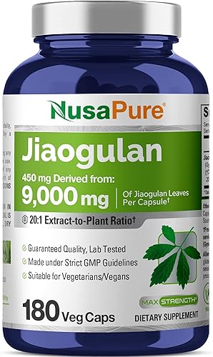 NusaPure Jiaogulan 9000 mg 180 cápsulas vegetales (extracto 20:1, vegetariano, sin OMG y sin gluten) Gynostemma Pentaphyllum