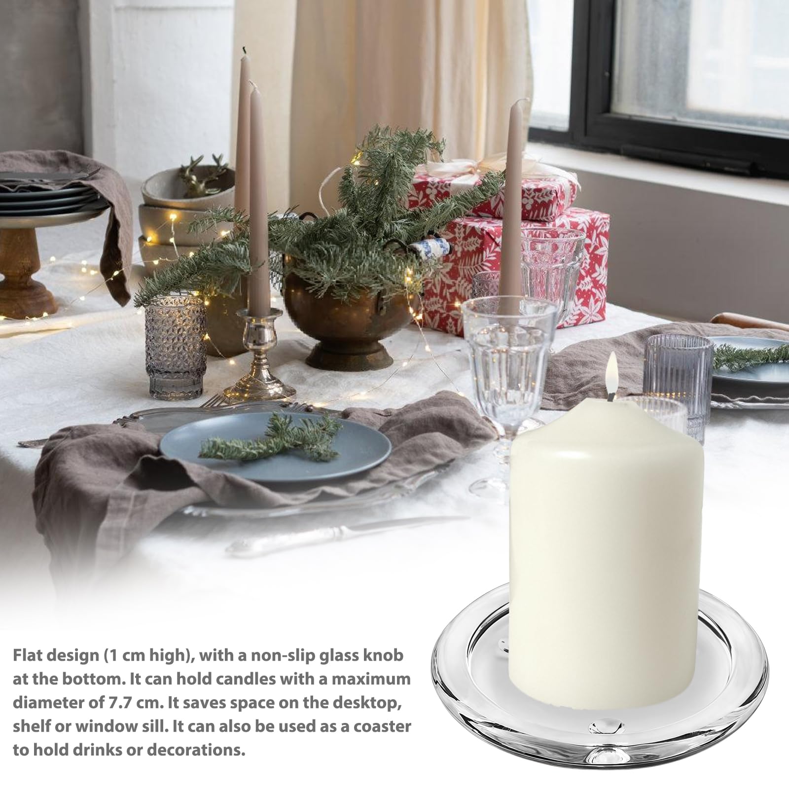 12 sottobicchieri trasparenti in vetro, rotondi, portacandele in vetro, per matrimonio, Natale, 10 cm, diametro interno 7,7 cm