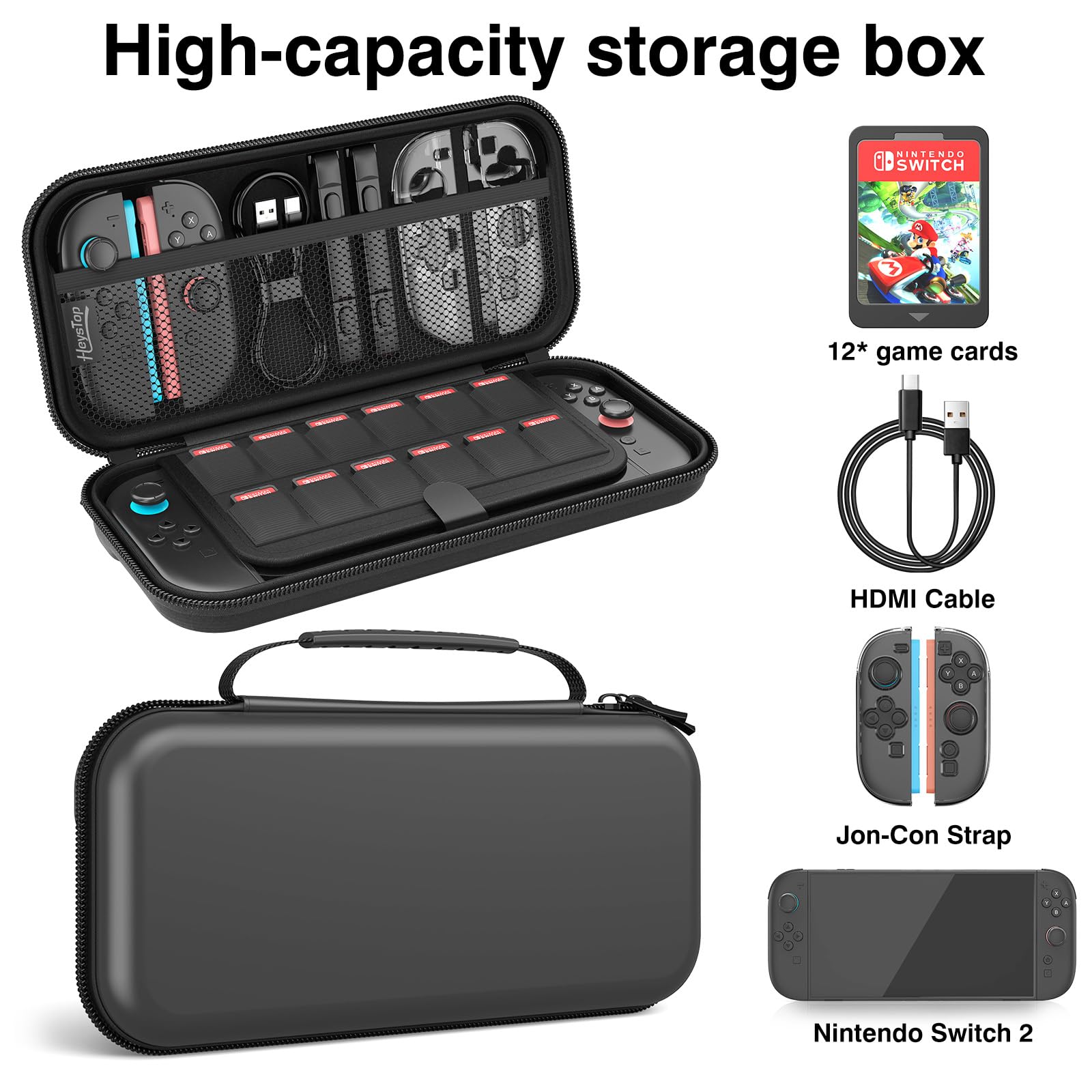 HEYSTOP [48 pezzi] Custodia per Nintendo Switch 2 Accessori 2025 Ultimo Modello Custodia Protettiva Rigida Custodia da Viaggio Portatile Custodia per Switch 2 con Interno Morbido e Tasca a Rete