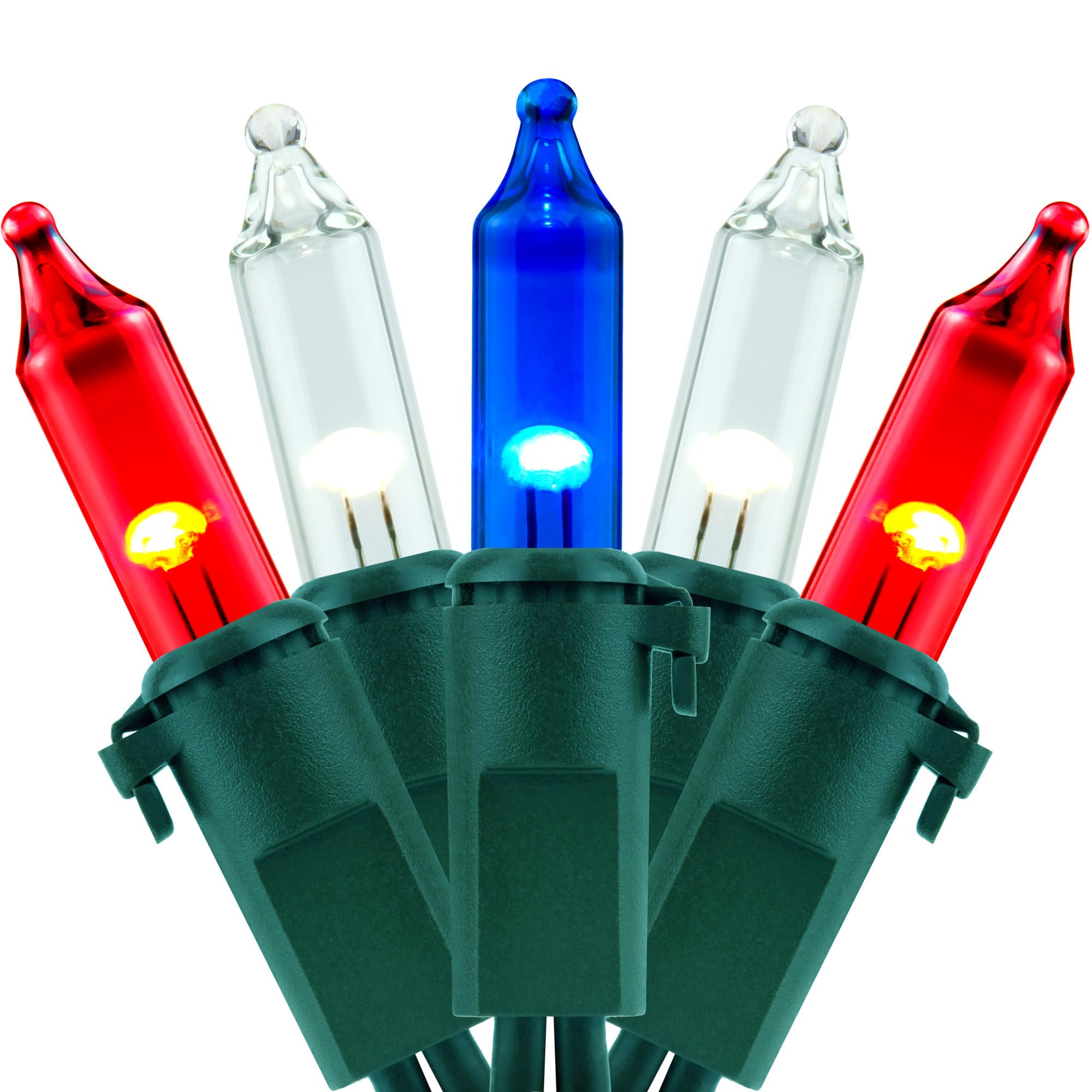 YULETIME 200 Red White Blue Christmas Lights, 2-Set 33 ft 100 ct Green Wire