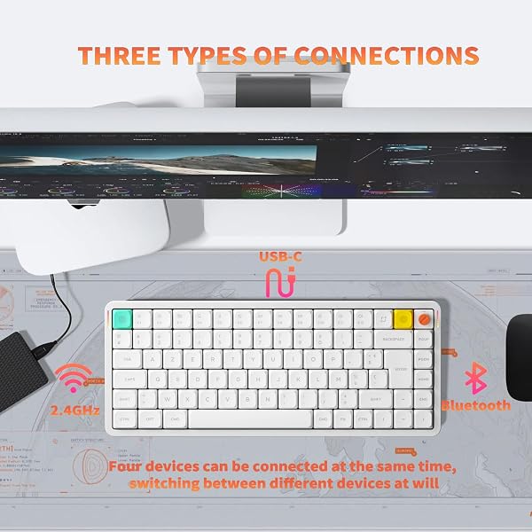 nuphy Clavier mécanique Air75 V3, Clavier 75% à Profil Bas avec molette, Clavier Gaming Hot Swap Compatible Bluetooth/2,4 GHz/USB-C, Disposition FR -AZERTY (White/Red Nano) - 3
