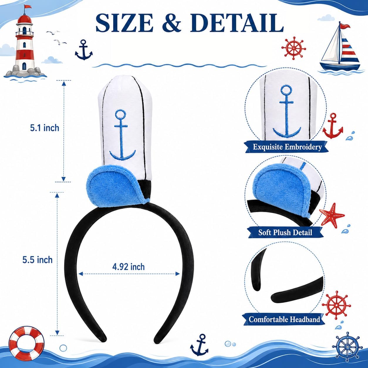 Kavoc 4 Pcs Sailor Costume Include Sailor Headband Gloves Tie and Socks for Men Women Halloween Party Dress Up image 2