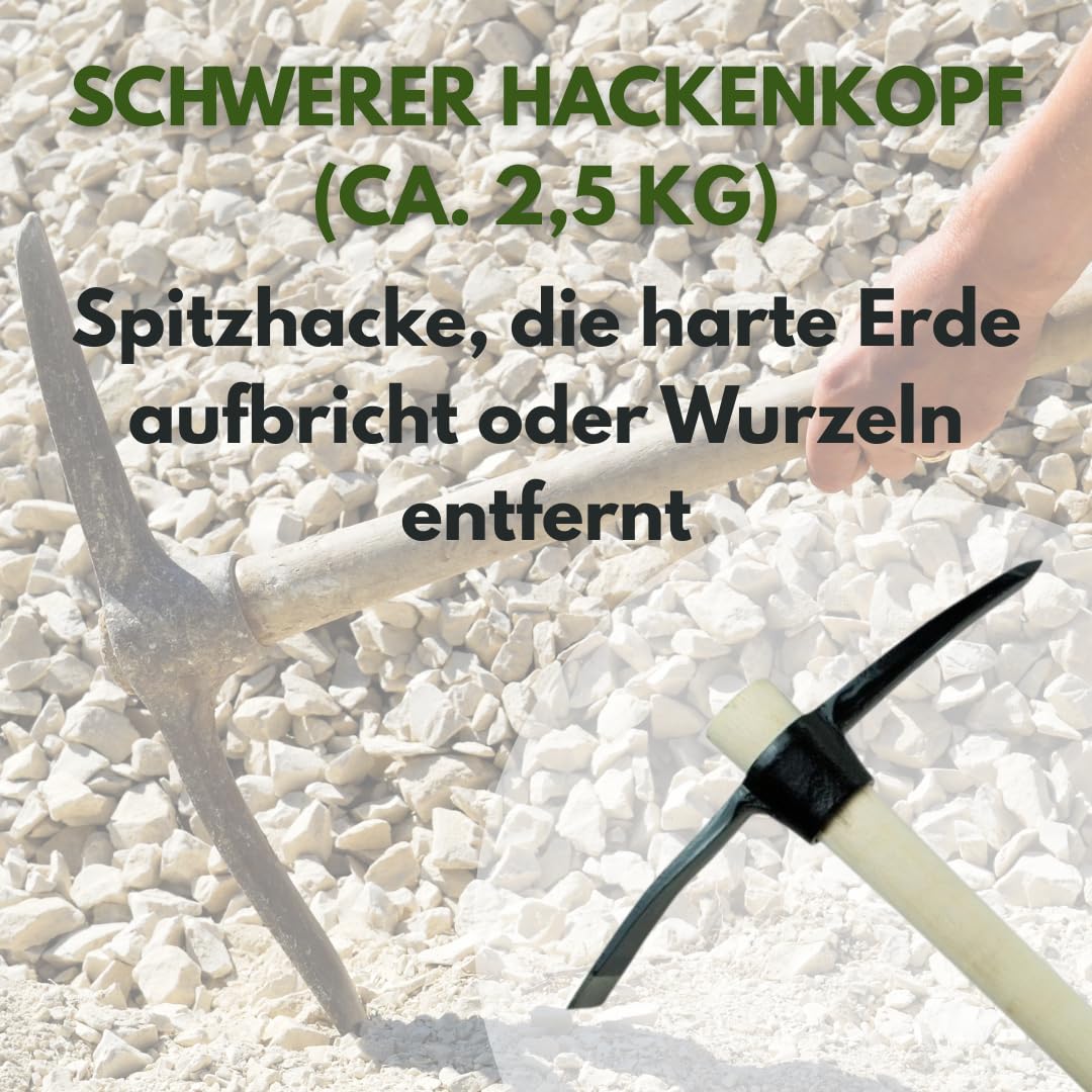 2,5 kg Spitzhacke | Kreuzhacke mit Holzstiel – Robuste Hacke Pickel für Garten & Bauarbeiten | Gewicht 2500g | EU-Produktion