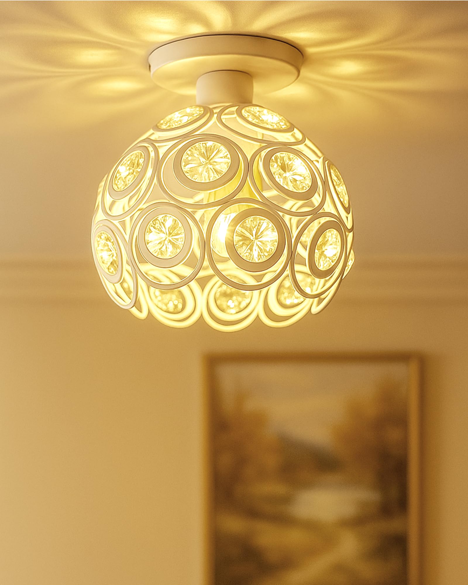 homesake Homesake® Metal Dual Ring Crystal Flush Mount Ceiling Lamp Light, for Hallway Light Fixture Ceiling Flush Mount (Dual Ring White)-picture-40