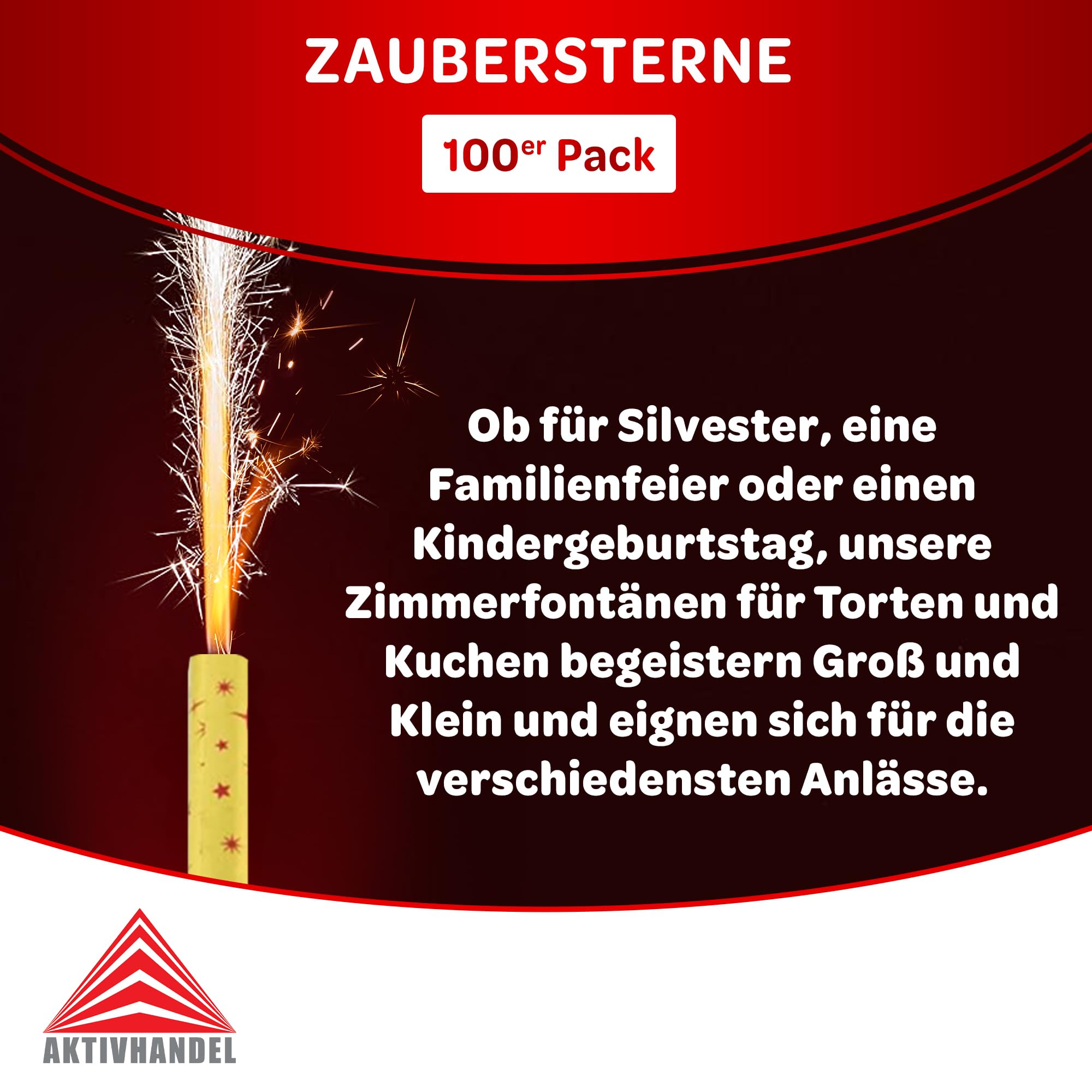 100 Zaubersterne, Fontänen für Torten und Kuchen, für drinnen und draußen, Zimmerfontänen, 30 Sekunden Brenndauer, Kat F1 Feuerwerk inkl. Einkaufswagenchip