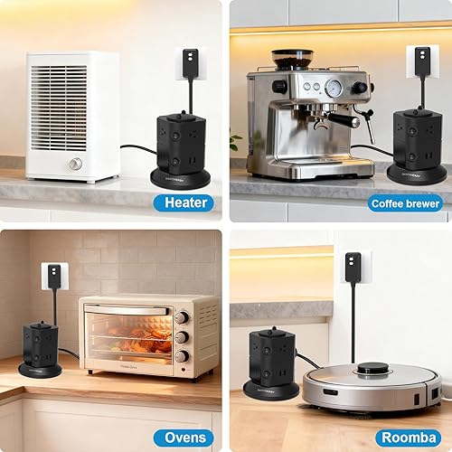 Miniatura 7 de GFCI - Regleta de alimentación con 6 tomas, 4 puertos USB (2 USB C y 2 USB A), protector de sobretensiones 1050J, cable de extensión de 6.56 pies