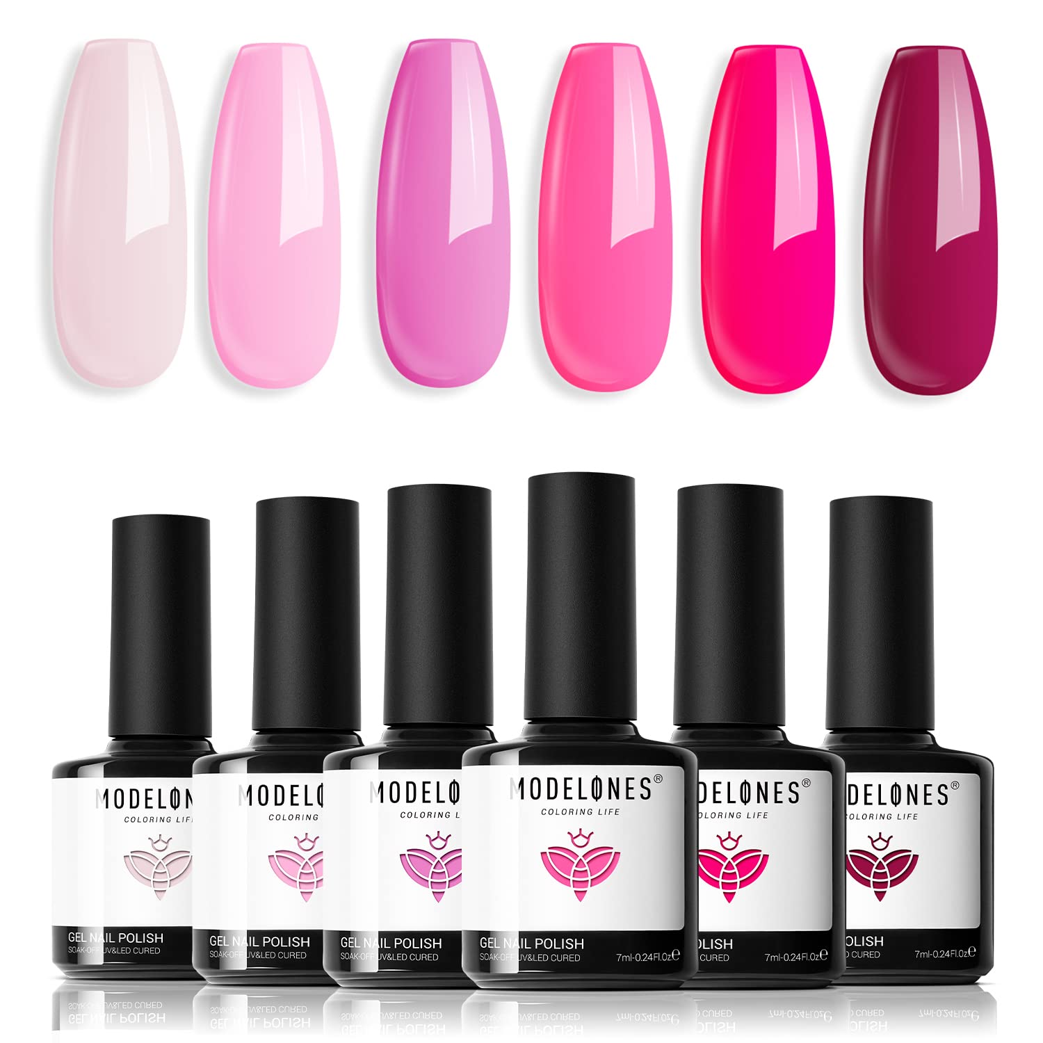 Modelones Esmaltes Semipermanentes para Uñas en Gel, Rosa Rojo Claro Morado Oscuro 6 Colores Kit Pintauñas Semipermanentes Uñas de Gel UV LED en Gel Nail Polish Esmalte Uñas para Manicura Valentín