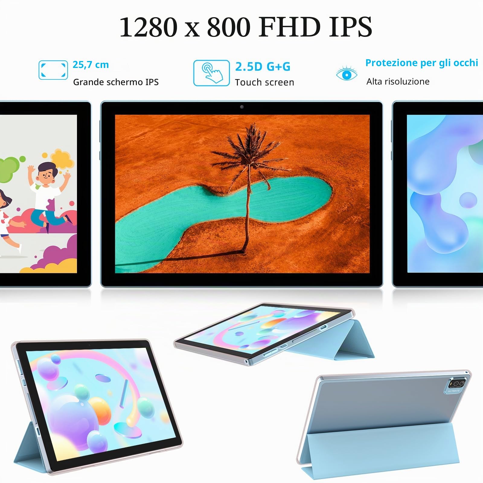 Tablet 10 pollici Android 15 Tablet, 2 in 1 Tablet, Include Tastiera Mouse Caso Stylus, 64GB ROM+8GB RAM 1TB espandibile 2MP+8MP Doppia fotocamera, 5G WIFI-6 Bluetooth 6000mAh Batteria 10.1 pollici