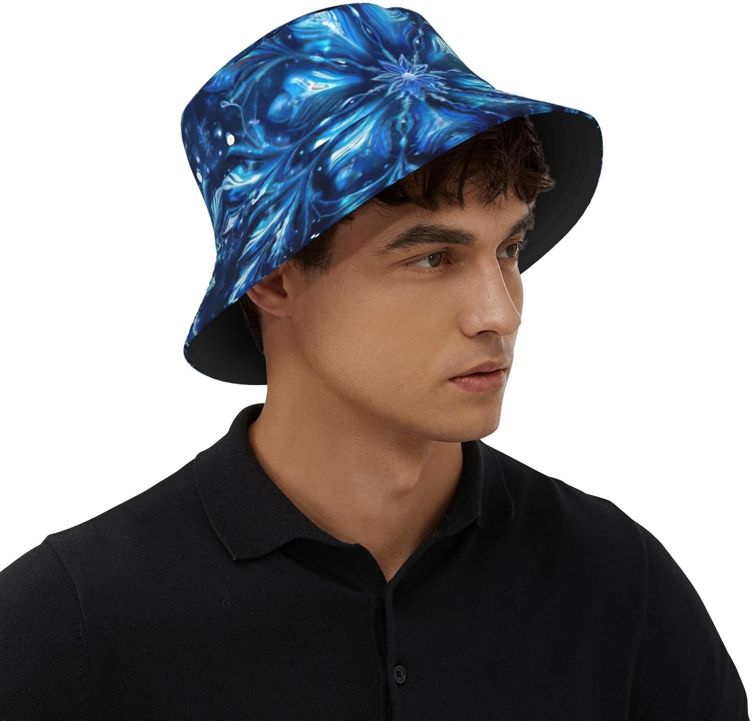 Blue Christmas Snowflake Print Sun Hat Outdoor Fisherman Cap Summer Bucket Hat Beach for Men Women