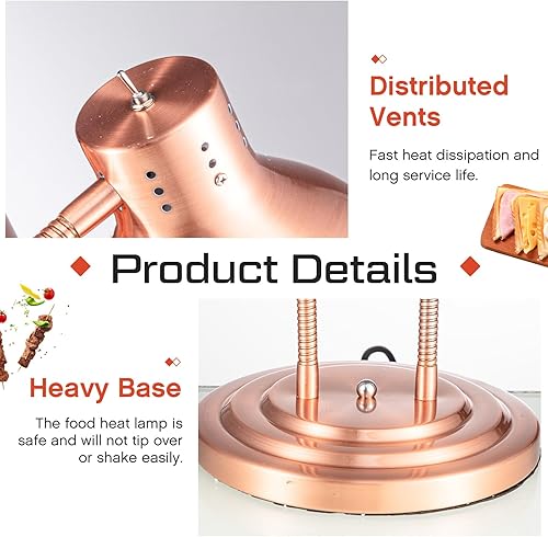 Miniatura 5 de VIHOSE Lámpara de calor de alimentos, lámpara de conservación de calor de alimentos, luz calentadora de alimentos comercial, lámpara de calor