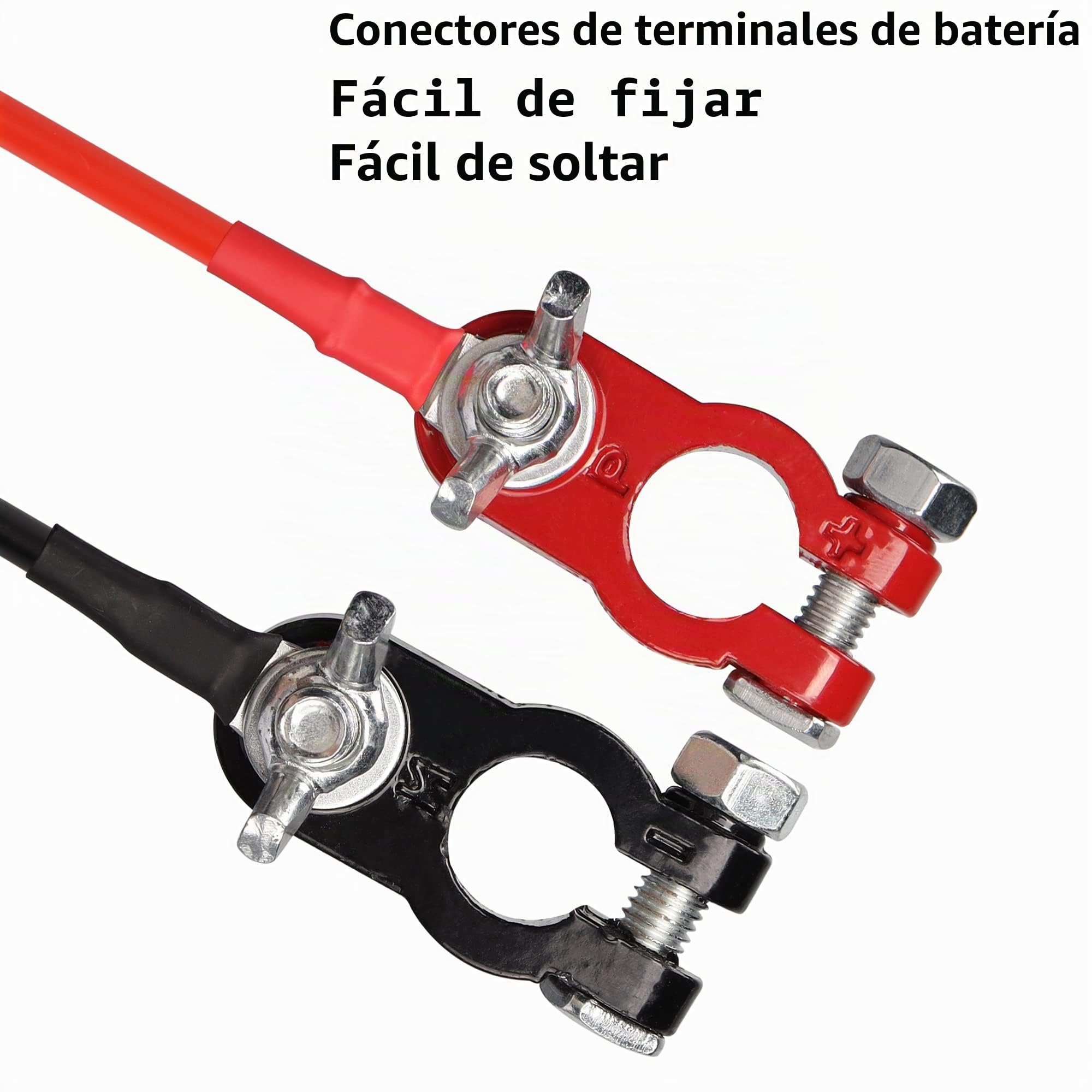 CERRXIAN 1 par de cables de conexión de batería de 10 AWG rojo y negro para batería de coche, aleación de aluminio, conectores para automóvil, marino, solar, solar, autocaravana, motocicleta