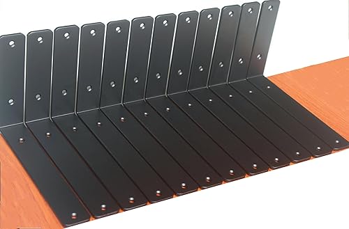 Miniatura 22 de Paquete de 12 soportes de hierro en L, negro, 12 pulgadas de largo x 8 pulgadas de alto x 1.5 pulgadas de ancho, 13/64 pulgadas de grosor, para
