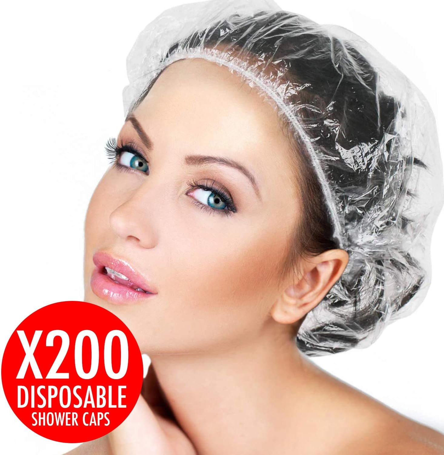 Disposable Shower Caps x200 Clear Waterproof Plastic Shower Caps for
