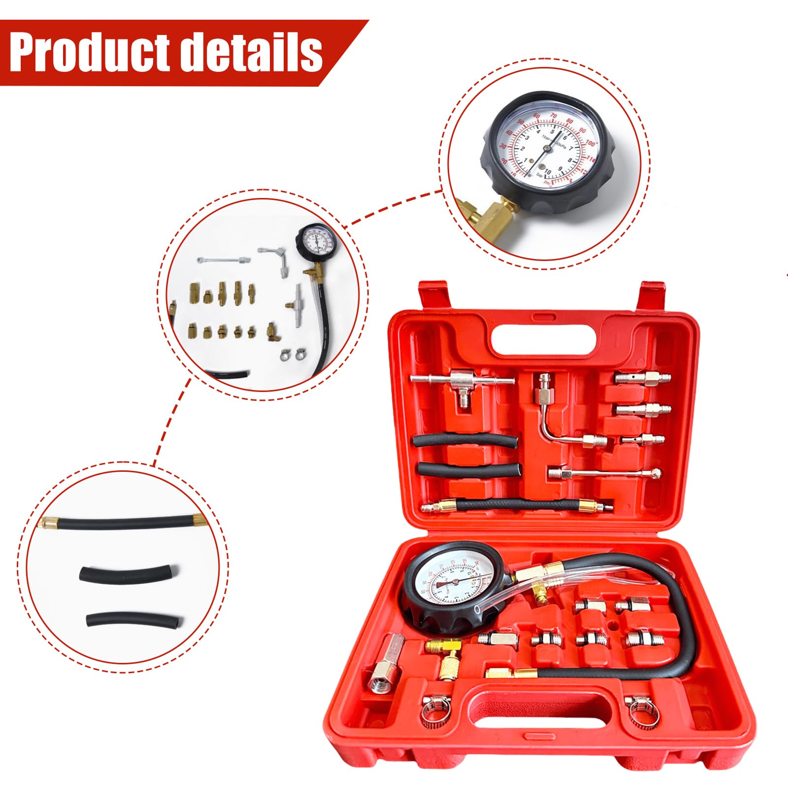 Pompe D'injection De Carburant Automobile, Manomètre De Pression (0-140psi), Jauge De Moteur D'injecteur Automobile, Kit De Test Essence, Pour Voitures Et Camions, Vehic