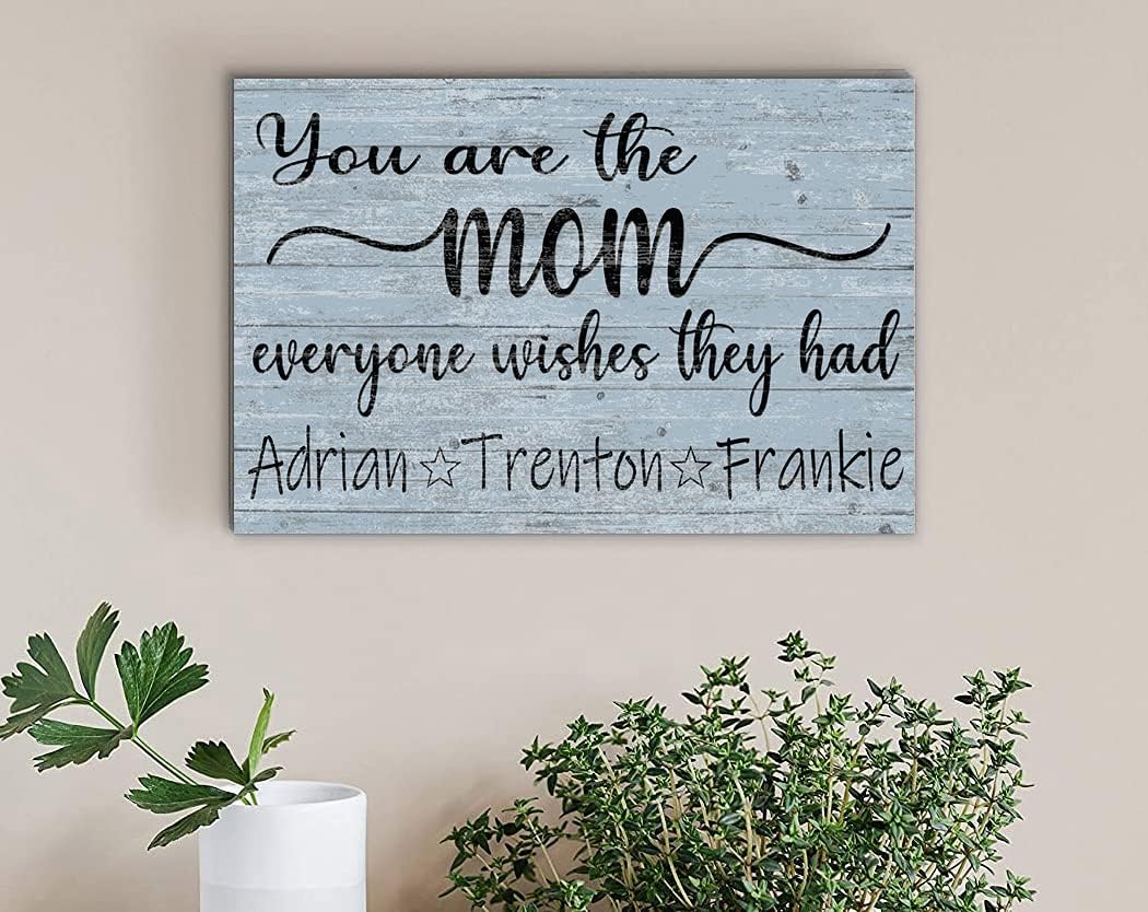 You Are The Mom Everyone Wishes They Had Sign Custom WIth Names - Solid Wood - Wall Art 16.5in x 10.5in (Blue)