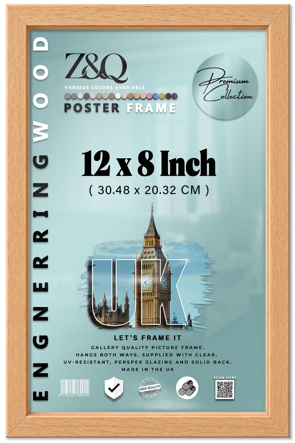 Z&Q — 12 X 8 Inch Photo Frame | Engineered Wood With Hd Perspex, Anthracite Finish, Anti Reflective Front, Beech Backing, Slim Profile For Wall Or Table Display — Modern (30.48 X 20.32 Cm)