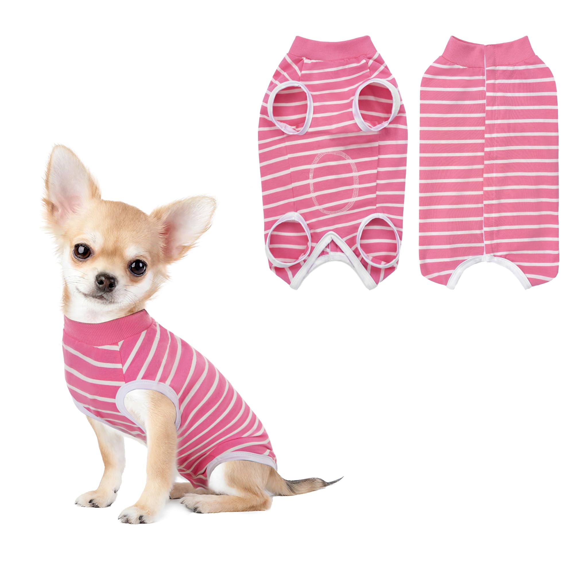PawSailor Striped Dog Surgery Suit Female Male Dog Recovery Body Suit After Surgery, Soft Cotton Pet Surgical Recovery Vest Pet Medical Shirt Button Closure, Wound Protection, Easy to Wear, Pink XS โ image 1