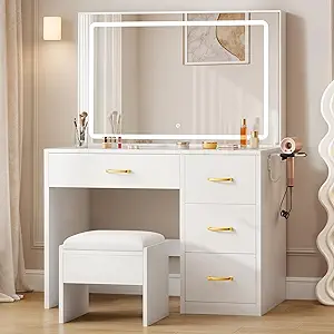 YITAHOME Vanity Desk Set with LED Mirror and Lights