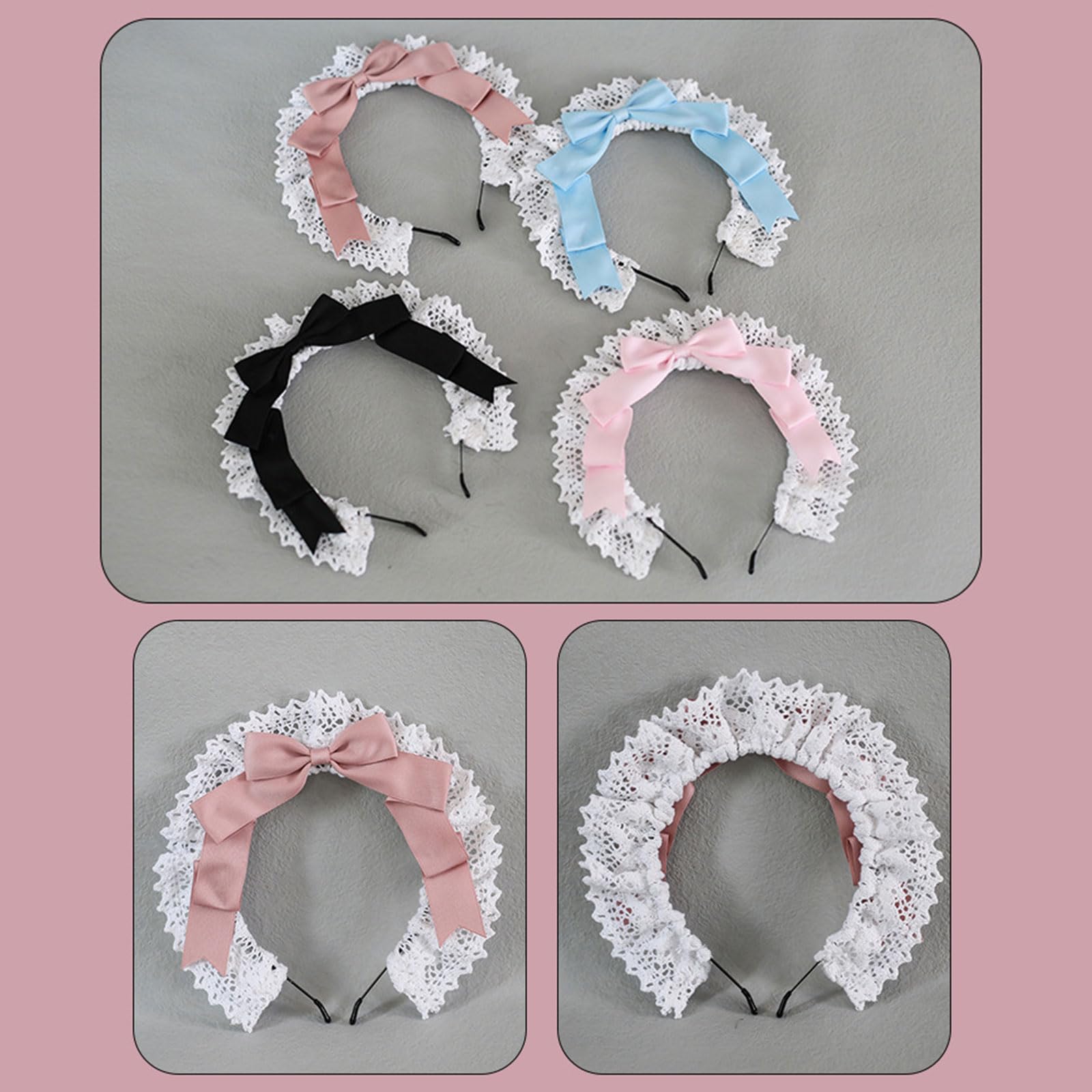 Fasce per capelli da donna Accessori per capelli eleganti Fasce per capelli Fiocchi in pizzo Fascia per capelli per cameriera Cosplay Copricapo adatto per varie acconciature e abbigliamento Fascia per