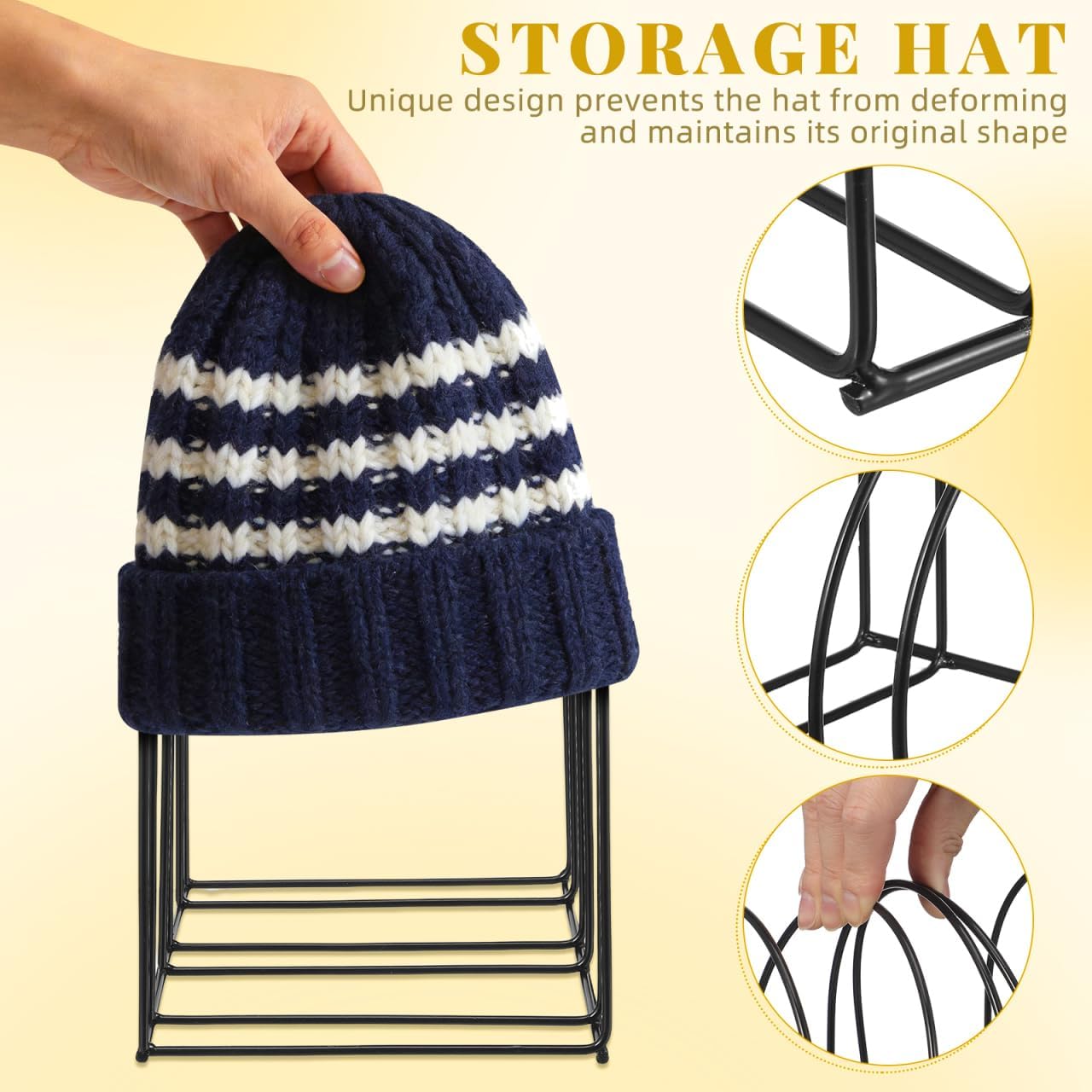 Ciieeo Beanie Hat Storage Rack - Iron Wire Woolen Hat Organizer Stand for Shelf Winter Display Holder for Closet and Counter 2-Pack Compact 9X8X6.3 Inch Room Decor