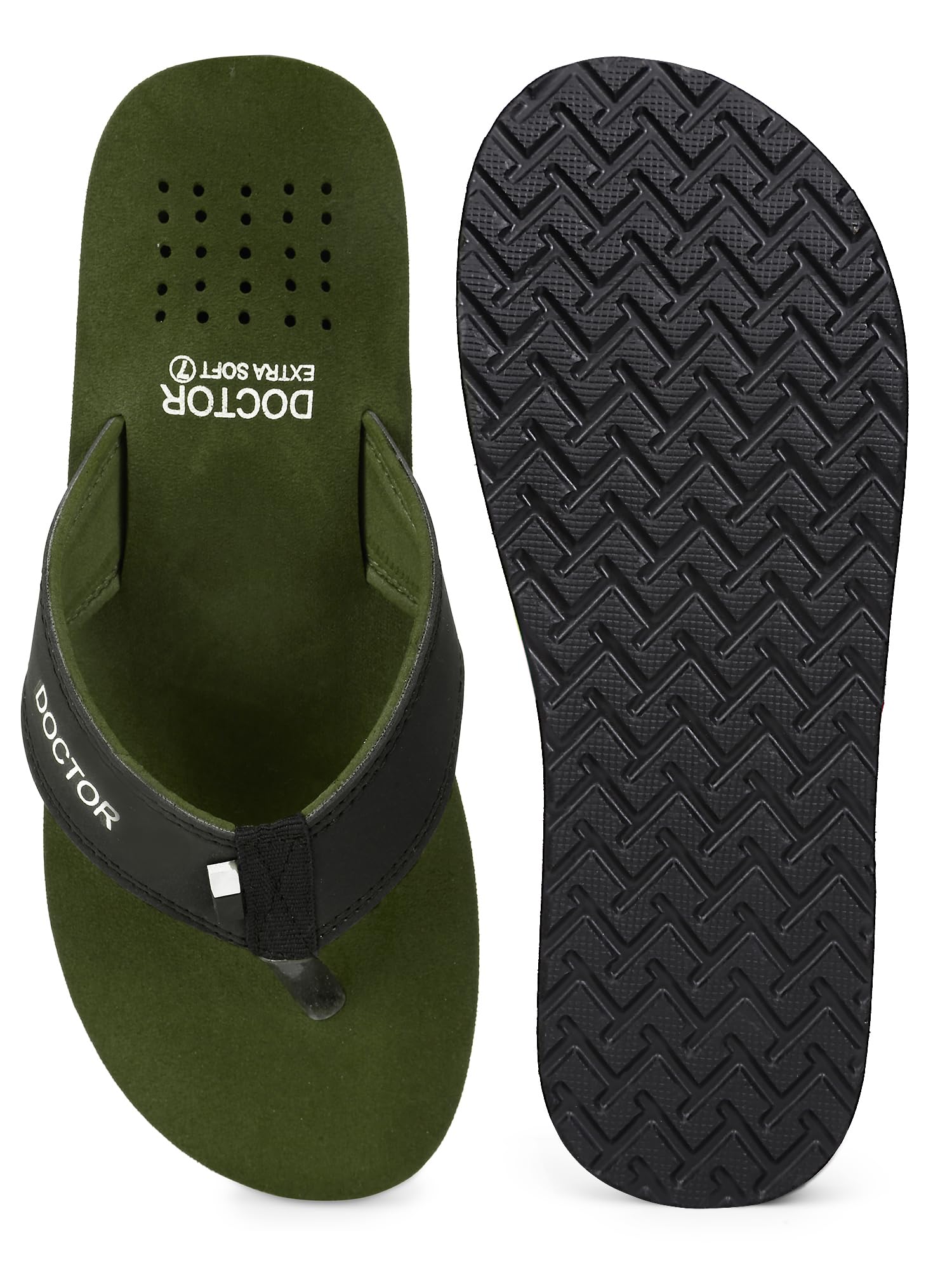 DOCTOR EXTRA SOFT Slipper Care Orthopaedic and Diabetic Comfort Doctor Slipper, Dr. Slipper, Flip-Flop, Slides and House Slipper for Men's D-24-Olive-5 UK 4